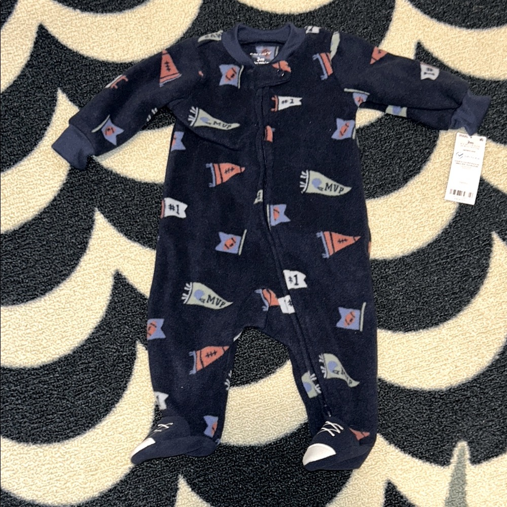 NWT Carter's Navy Blue Footed Zipper One Piece with Sports Print MVP football 🏈